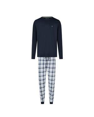 Phil & Co Heren lange pyjama set blauw geruit