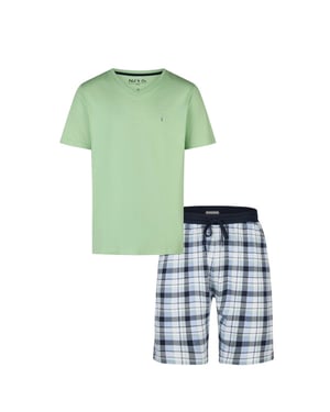 Phil & Co Heren shortama korte pyjama set groen/blauw geruit