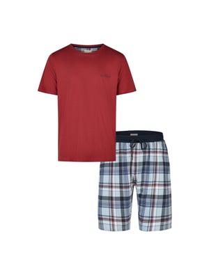 Phil & Co Heren shortama korte pyjama set rood/blauw geruit