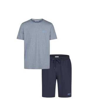 Phil & Co Heren shortama korte pyjama set grijs/donkerblauw gestreept