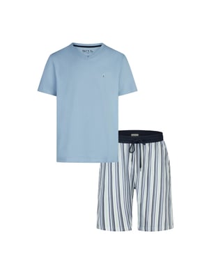 Phil & Co Heren shortama korte pyjama set blauw gestreept