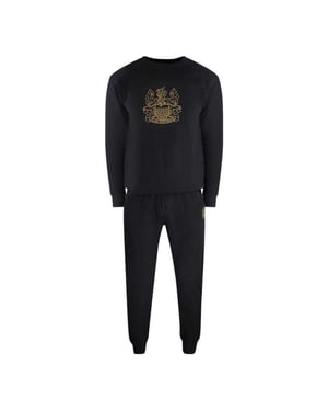 Aquascutum Heren Iconic Katoenmix Crew Neck Tracksuit Set (Zwart)