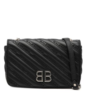 Pre-owned Embossed Leather Allover Logo Bb Wallet On Chain