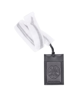 Alexander McQueen Card Holder with Strap Lanyard in Black Leather