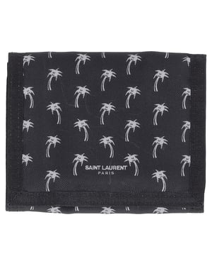 Saint Laurent Palm Tree Tri-Fold Wallet in Black Nylon