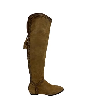 Jimmy Choo Tassel Accent Knee-High Boots in Brown Suede
