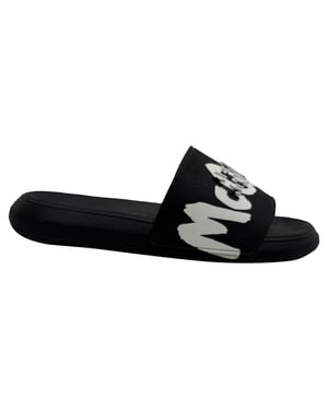 Alexander Mcqueen Grafitti Logo Slide Sandals in Black Rubber