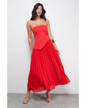 Bandeau Bodice Pleated Chiffon Midi Dress