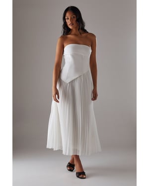 Bandeau Bodice Pleated Chiffon Midi Dress
