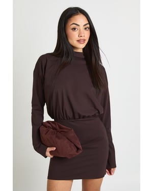 Long Sleeve Grown On Neck Blouson Mini Dress