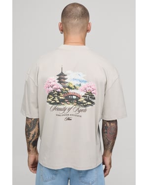 Stone Oversized Boxy Landscape Print T-Shirt