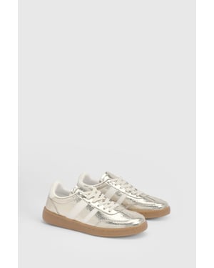Erin Faux Metallic Leather Lace Up Trainers