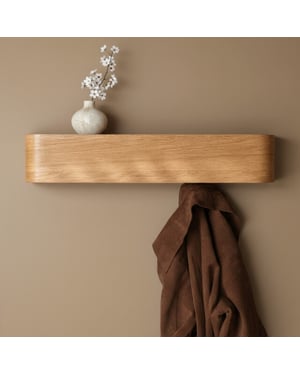 Casa di Elturo Design wand kapstok met plank bergen oak massief grenenhout 5 haken l53
