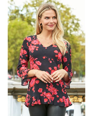 Floral Print Ruffle Detail Tunic Top