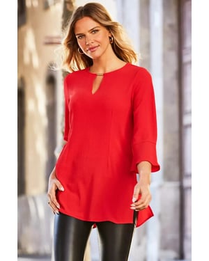 Keyhole Detail Fluted Cuff Tunic Top