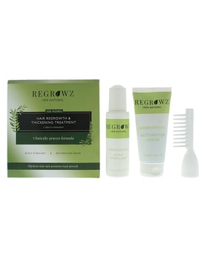 Regrowz Hair Growth And Thickening Treatment Three Month Program For Women - Scalp Stimulant 75ml - Restoration Serum 75ml - Comb
