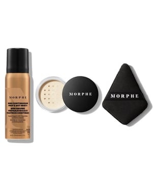 Morphe Jet-Setter Gift Set 36.8ml Continuous Prep & Set Mist + 2.6g Translucent Setting Powder + Highlight & Contour Sponge