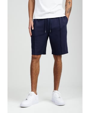 Navy Soft Jersey Shorts With Middle Seam And Drawstring Waist