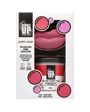 Bubble Up Kiss Kiss Boom Gift Set 150g Fizzy Kissy Bath Fizzer + 200g Cherry Nice Body Butter