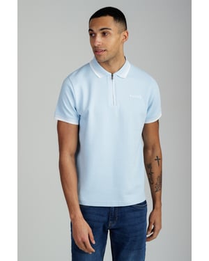 Light Blue Regular Fit Cotton Ottoman Zip Polo