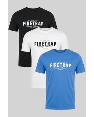 Black 3 Pack Regular Fit Cotton Graphic Crew Neck T-Shirts