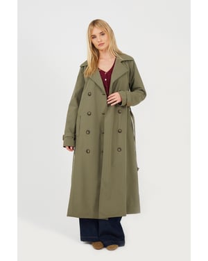 Light Khaki Double-Breasted Longline Trench Coat