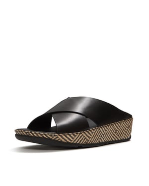 FitFlop Lulu lux graphic-weave leather cross slides