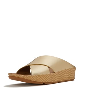 FitFlop Lulu lux graphic-weave leather cross slides