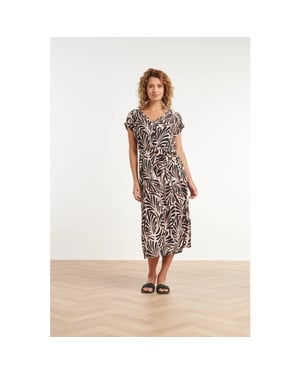 Smashed Lemon Zomerse maxi-jurk met v-hals en palmprint |