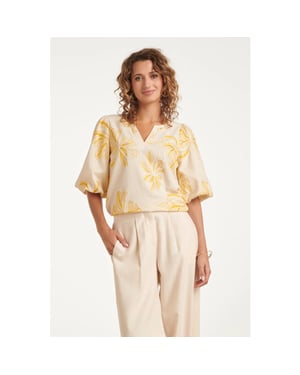 Smashed Lemon Top met geel en wit bloemenborduursel |