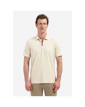 No Excess Polo half zip short sleeve jacquard desert