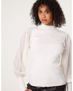 Semi-Sheer Mesh Panel Long Sleeve Jumper