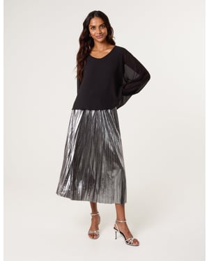 Metallic Pleated Tulle Skirt