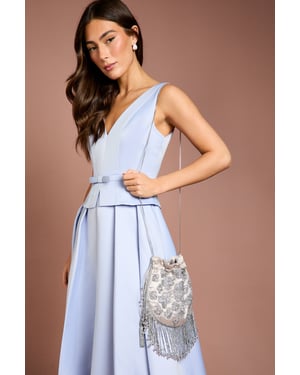 Blair Embellished Drawstring Grab Bag With Fringe Detail