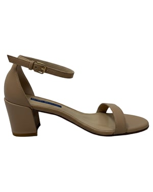 Stuart Weitzman Nudist Block Sandals in Beige Leather