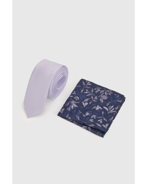 Purple Tie and Floral Pocket Square