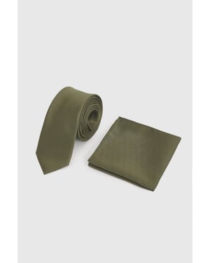 Olive Textured Tie and Pocket Square
