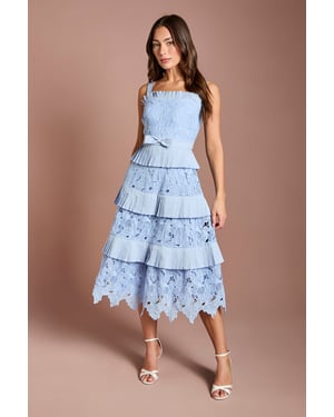 Lace Tiered Detail Strappy Midi Dress