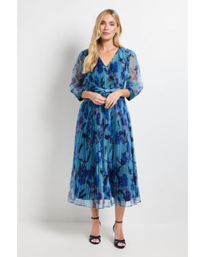 Petite Mesh Pleated Twist Waist Midi Dress