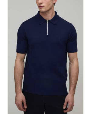 Basic Muscle Fit Soft Touch 1/4 Zip Knitted Polo