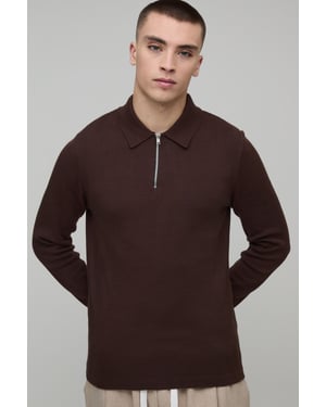 Muscle Fit Soft Touch Long Sleeve 1/4 Zip Knitted Polo