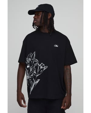 Black Oversized Floral Line Drawn Print T-Shirt