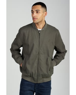 Khaki Cotton Twill Bomber Jacket With Embroidered Logo