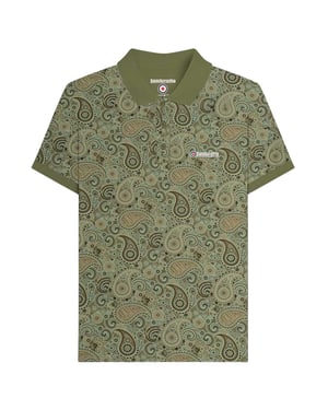 Lambretta Mens SS25 Paisley Branded Polo Shirt (Khaki Green)