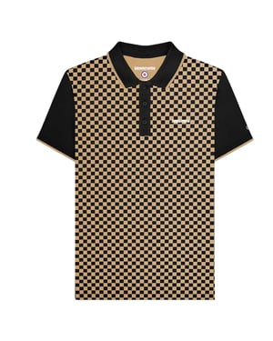 Lambretta Herenpoloshirt met tweekleurige all-over print (Zwart/Nomad)