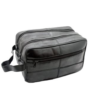 Genuine Leather Mens Wash Bag Travel Organizer Toiletry Bag in Black