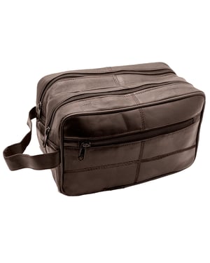 Genuine Leather Mens Wash Bag Travel Organizer Toiletry Bag in Brown