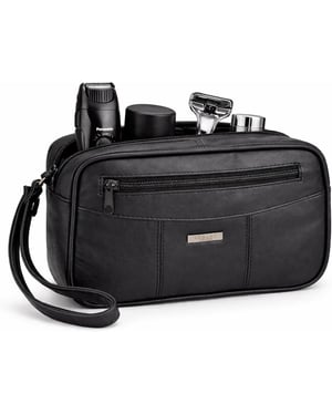Men's Leather Wash Bag, Compact Travel Toiletry Bag