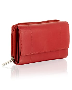 Women's Genuine Leather Purse RFID Blocking Wallet In Red