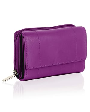 Women's Genuine Leather Purse RFID Blocking Wallet In Purple